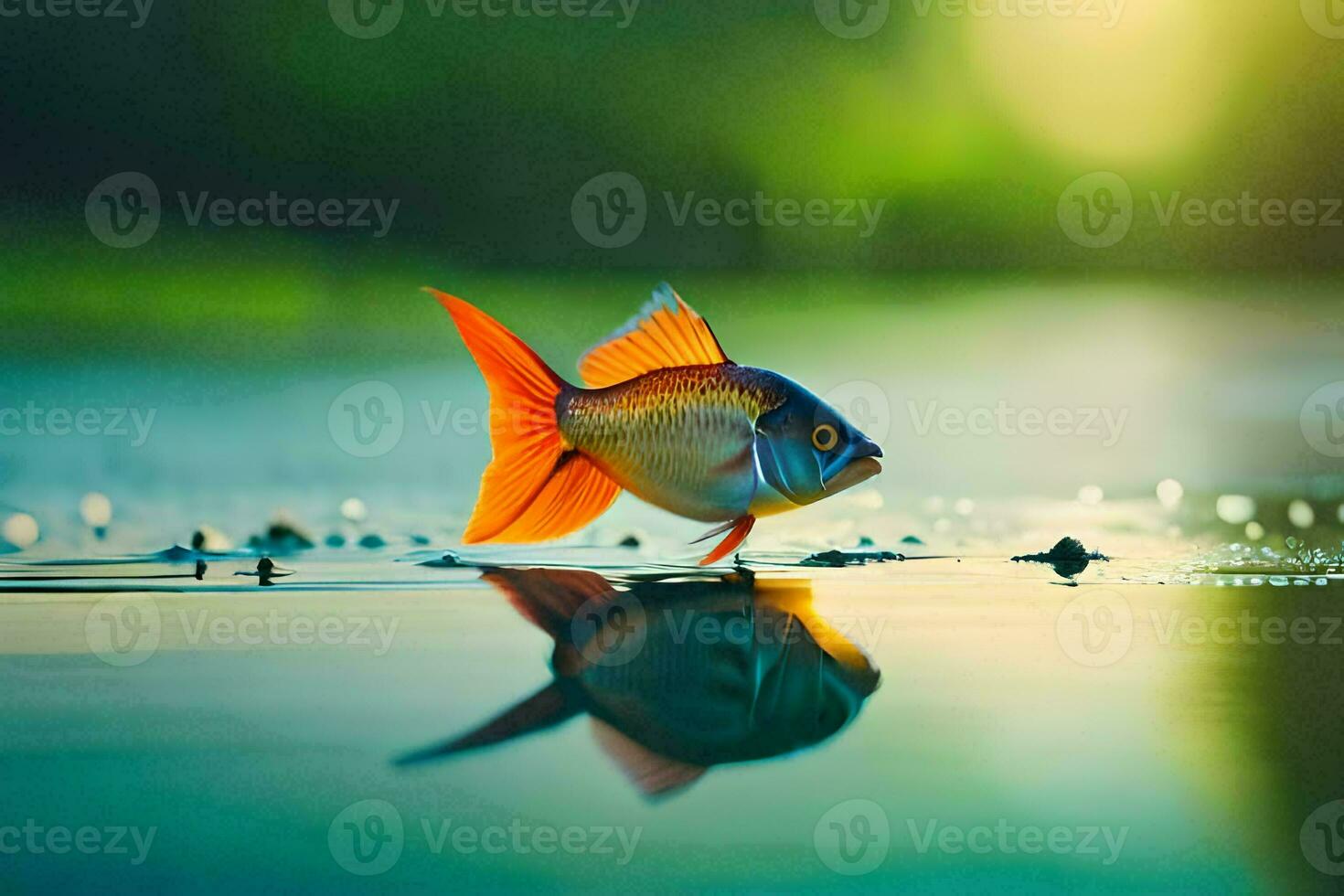 foto fondo de pantalla el cielo, pez, agua, reflexión, el sol, el agua, el pez. generado por ai