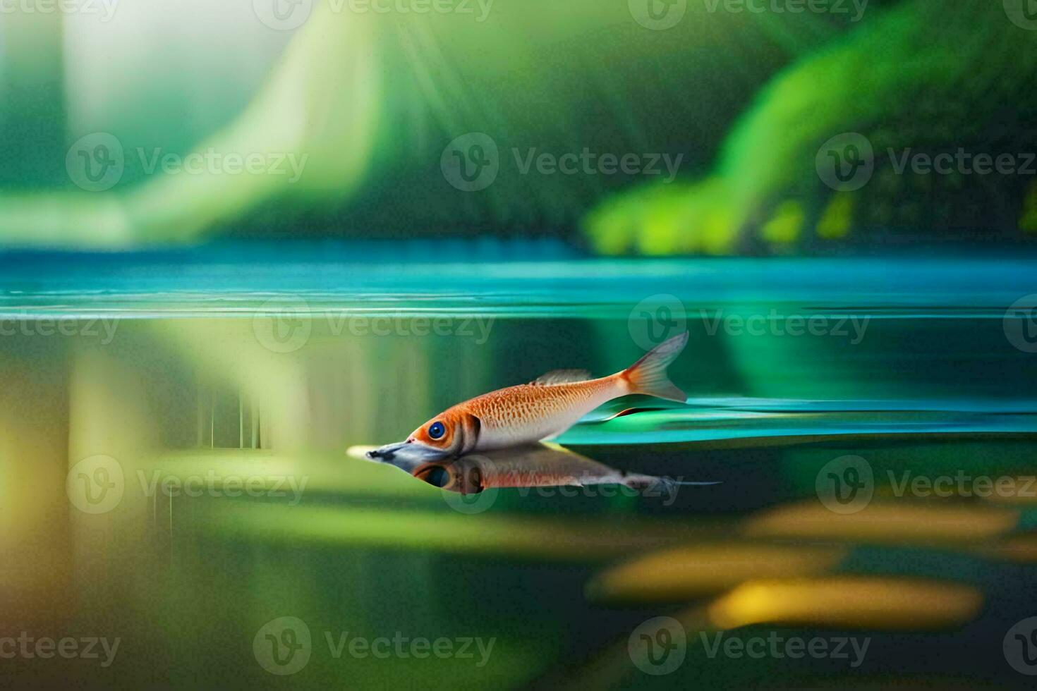 a fish is floating in the water with a green background. AI-Generated photo