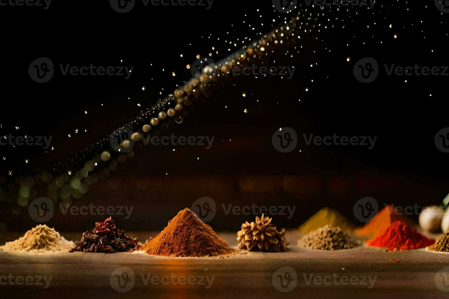 spices on a wooden table. AI-Generated photo