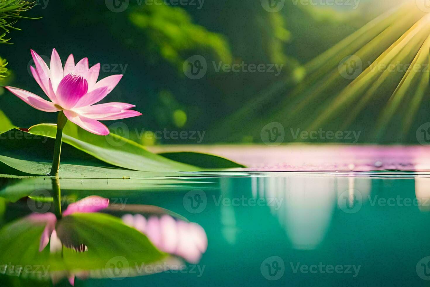 lotus flower in the water with sun shining. AI-Generated photo