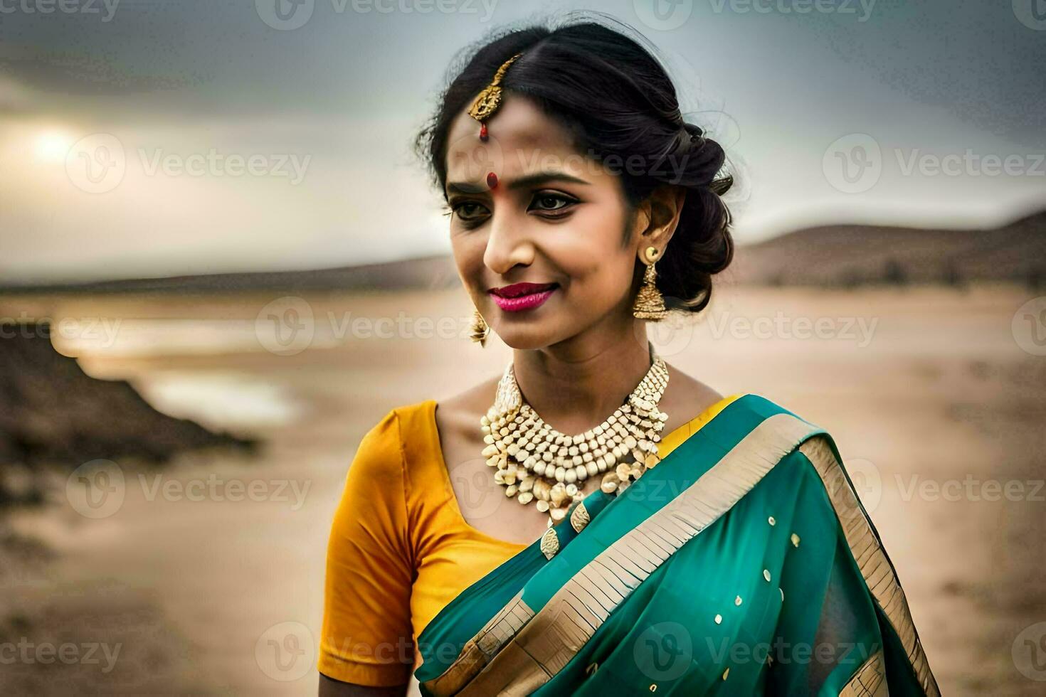 a beautiful indian woman in a sari. AI-Generated photo