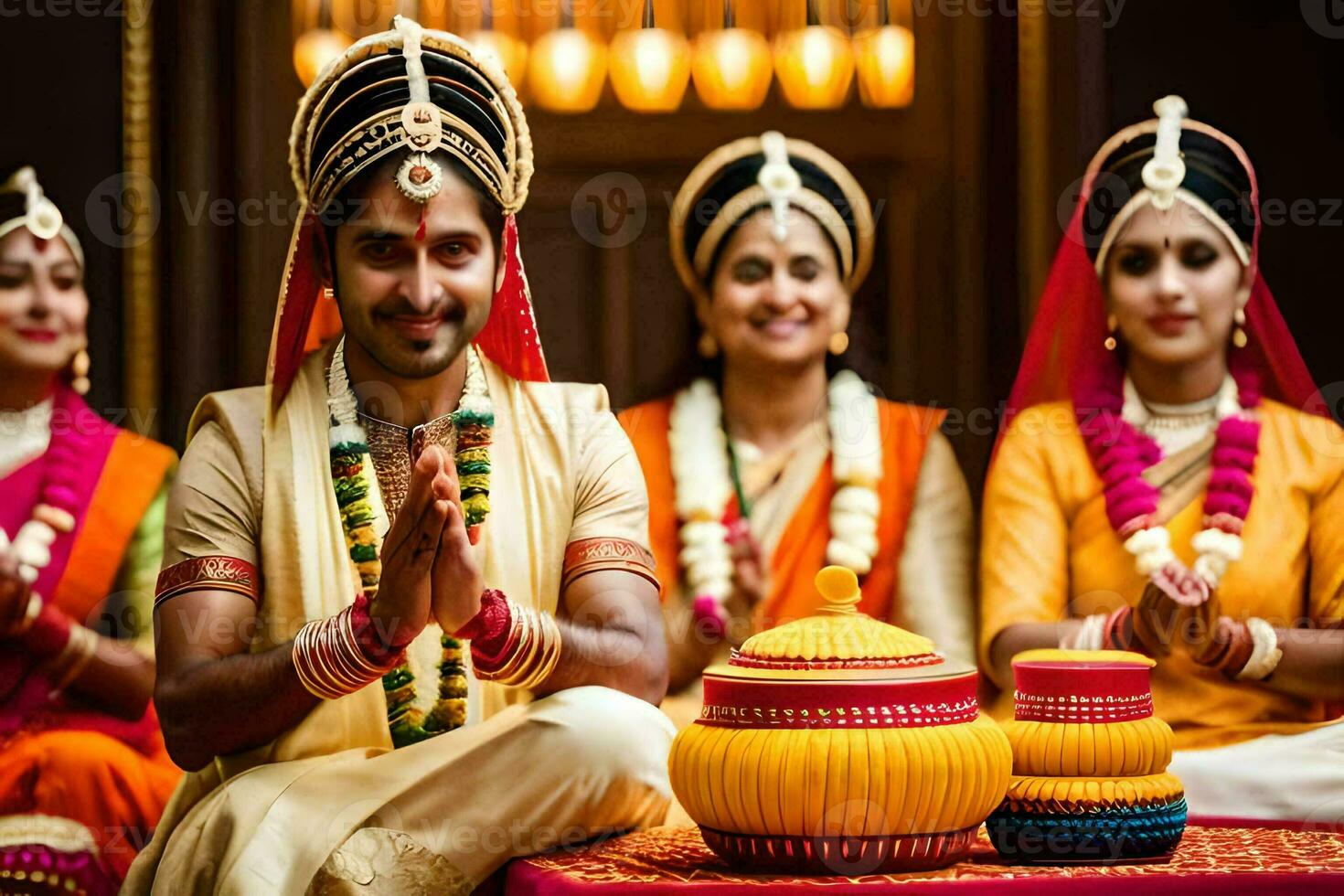 indian wedding ceremony with bride and groom. AI-Generated photo