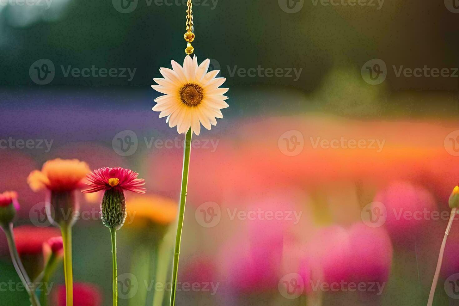 a flower is in the middle of a field. AI-Generated photo