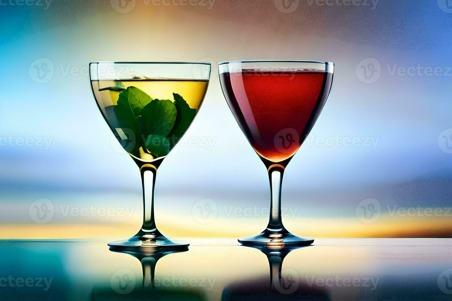 two glasses of wine with different colors. AI-Generated photo