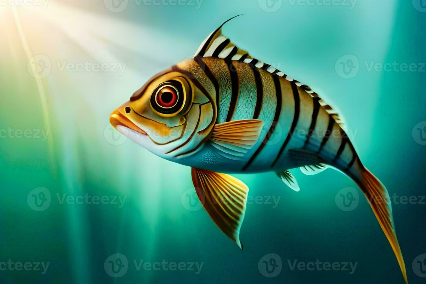 fish in the ocean with sunlight shining on it. AI-Generated photo