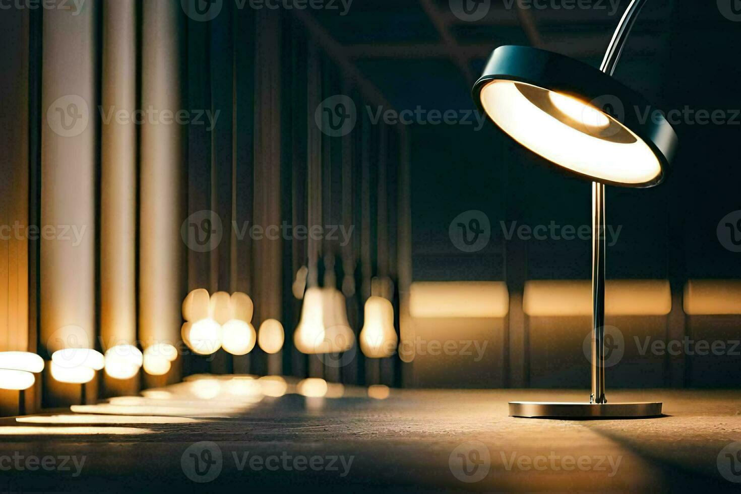 a table lamp with a circular light on it. AI-Generated photo