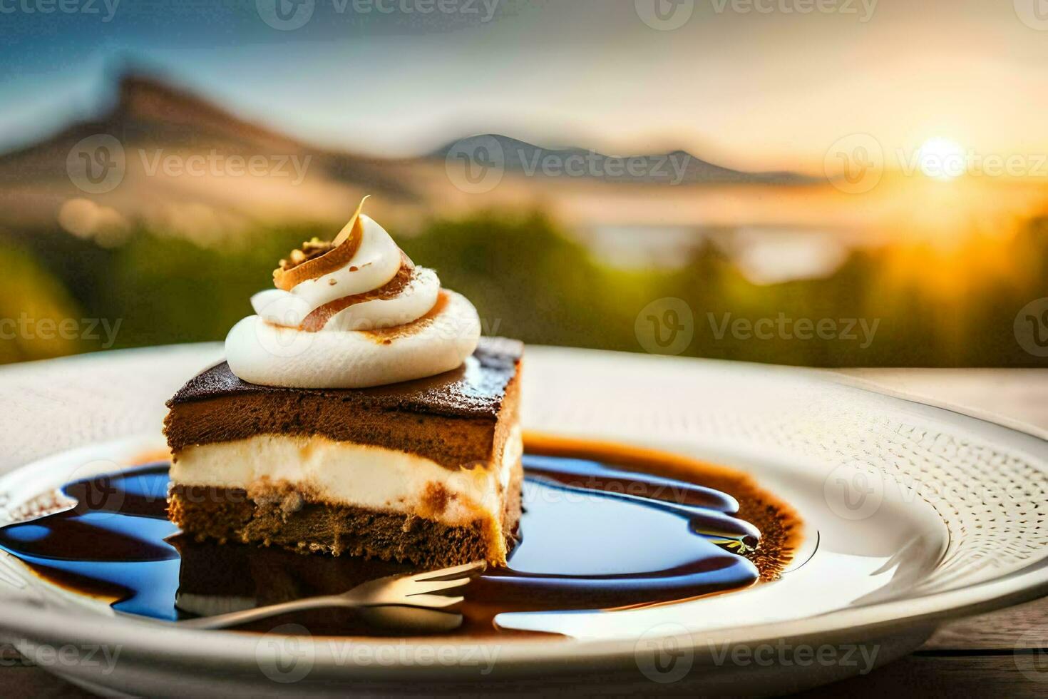 a slice of chocolate cake with whipped cream and a glass of milk. AI-Generated photo