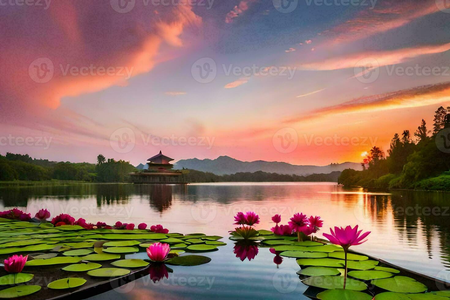the lotus pond in the chinese garden. AI-Generated photo