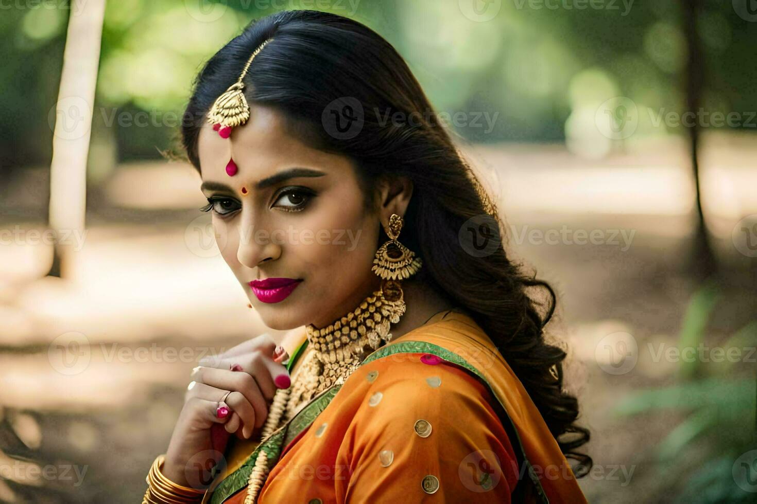 beautiful indian bride in traditional sari. AI-Generated photo