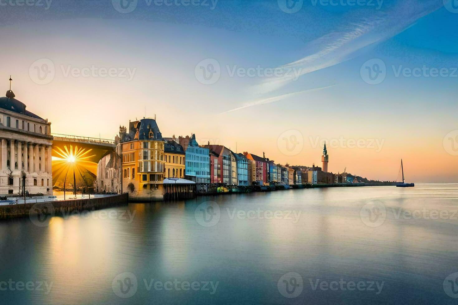 the sun rises over the city of lincoln, denmark. AI-Generated photo