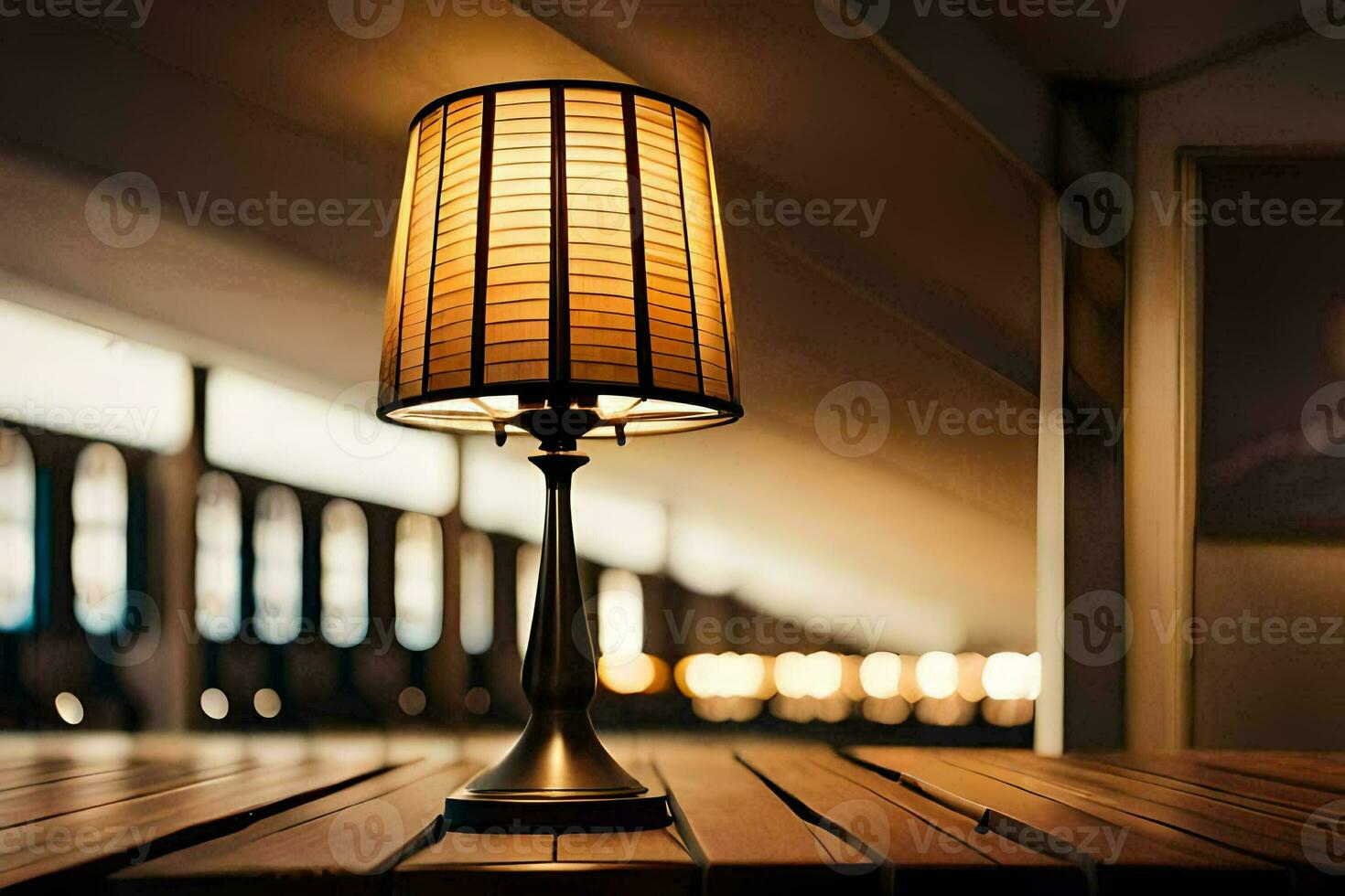 a lamp on a table in a room. AI-Generated photo