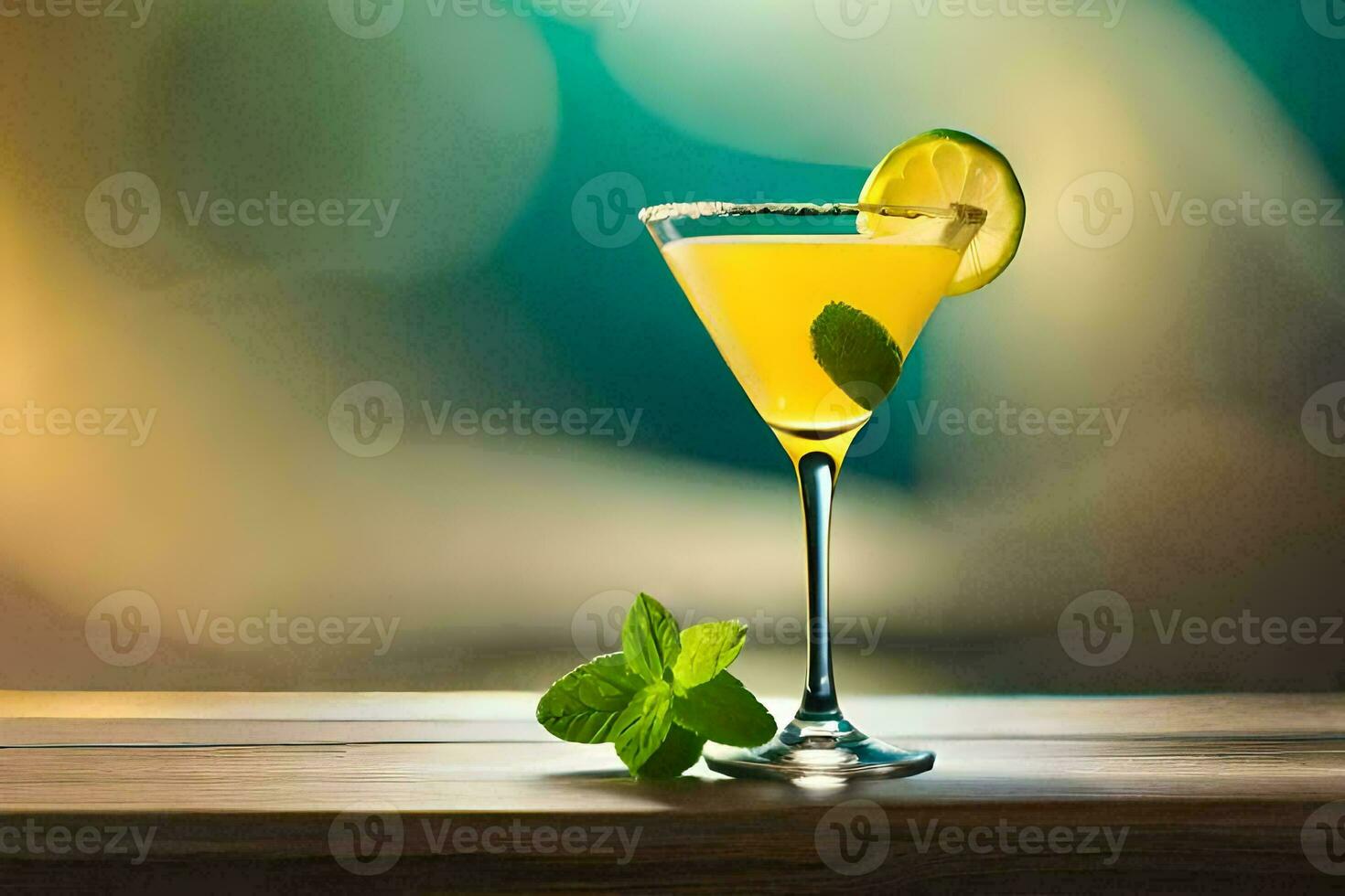 cocktail on a wooden table. AI-Generated photo