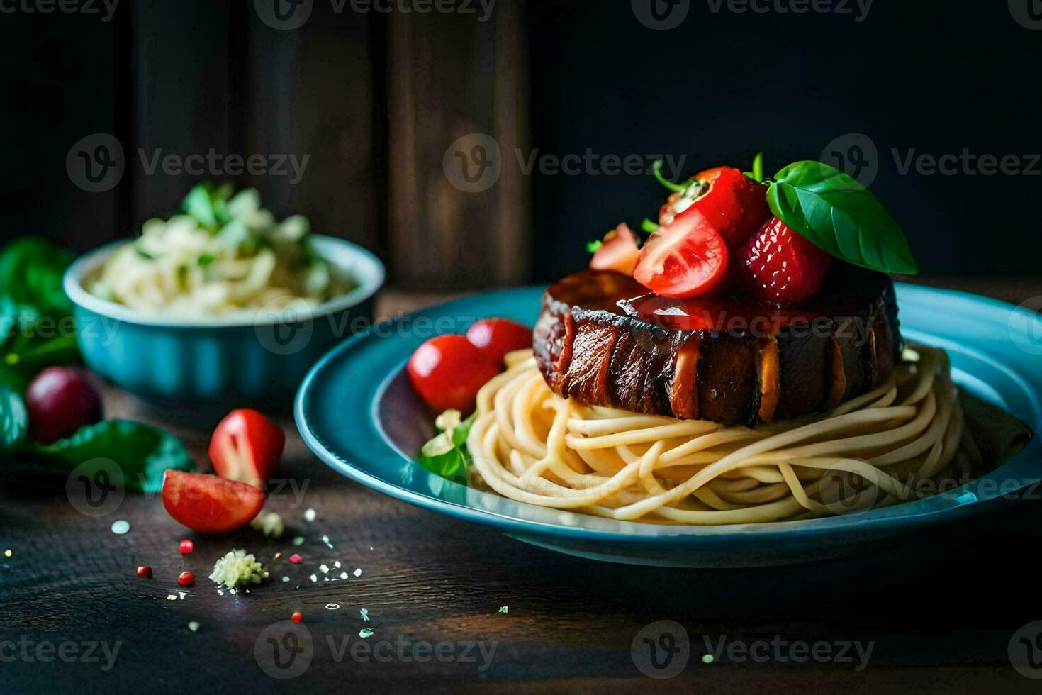 the food is served on a plate with a fork and a knife. AI-Generated photo