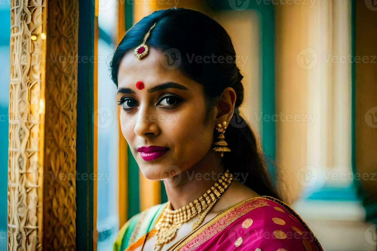 a beautiful indian woman in a sari. AI-Generated photo