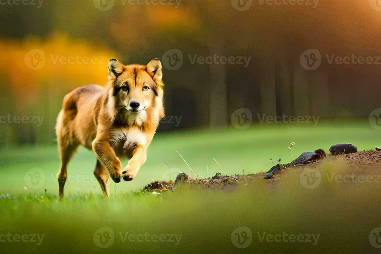 a dog running in the field. AI-Generated photo