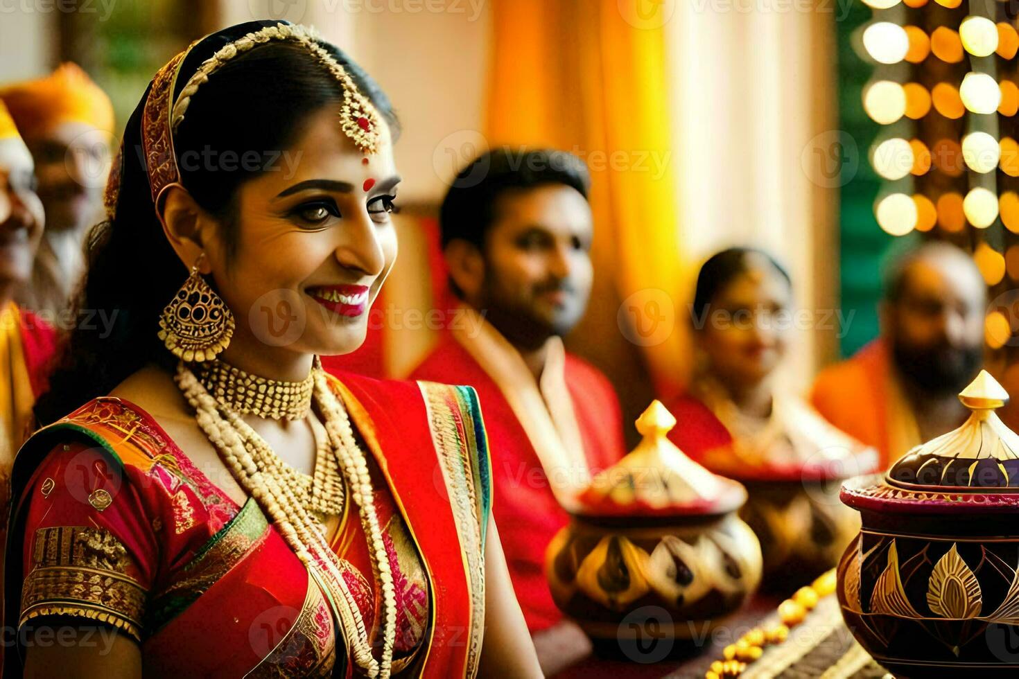 un mujer en tradicional indio atuendo es sonriente. generado por ai foto