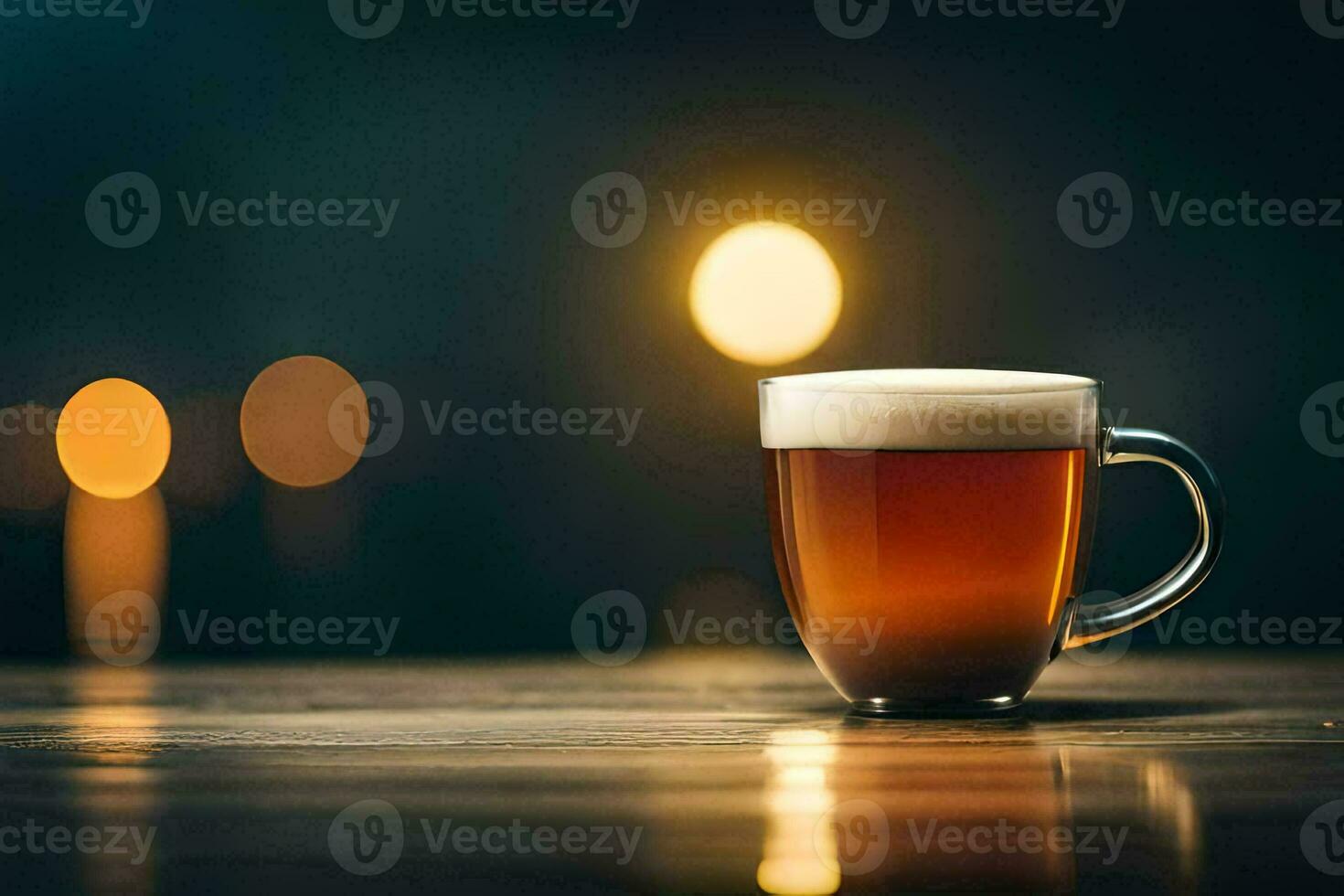 a cup of coffee on a wooden table. AI-Generated photo