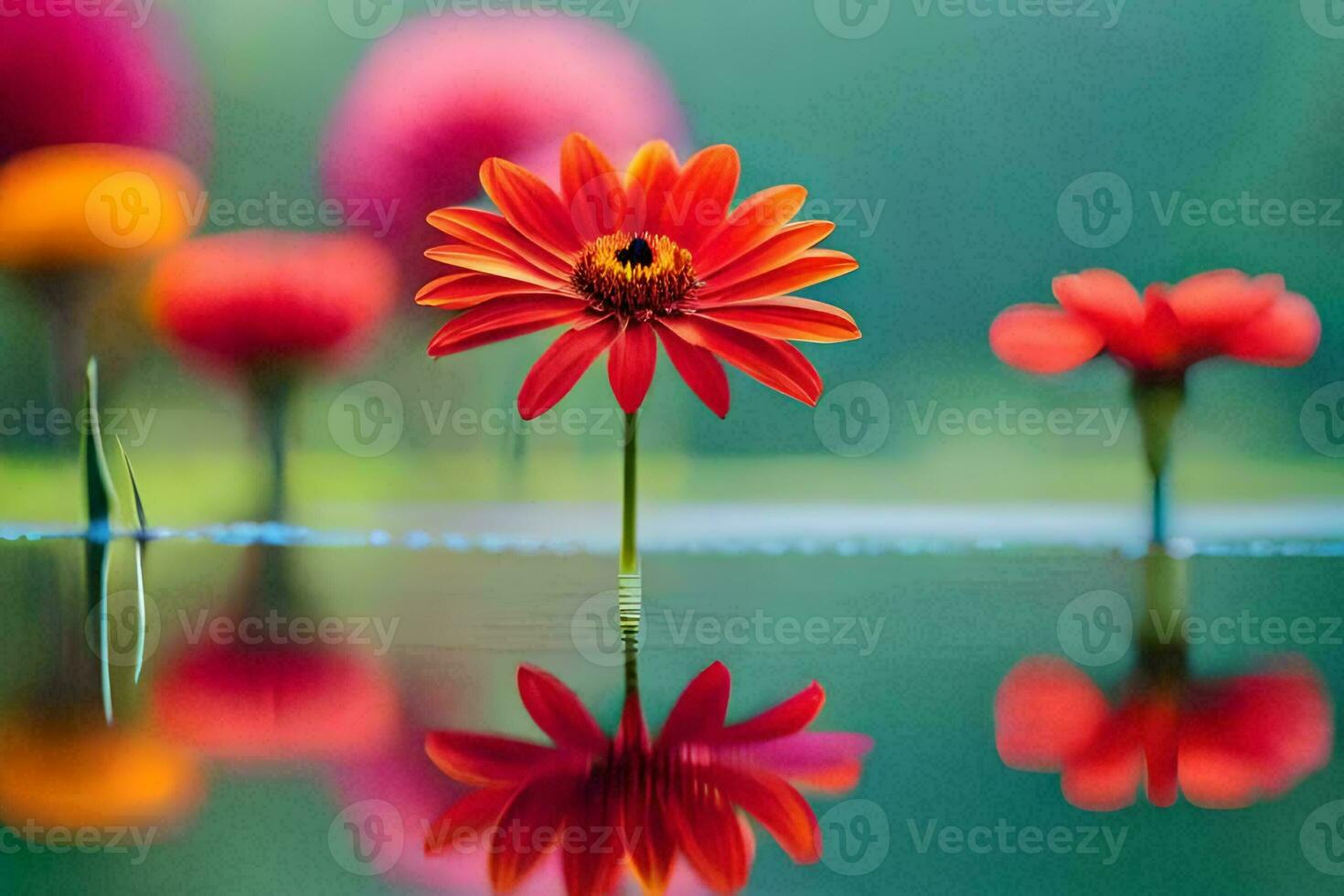 photo wallpaper the sky, flowers, water, reflection, the sky, flowers, the sky,. AI-Generated