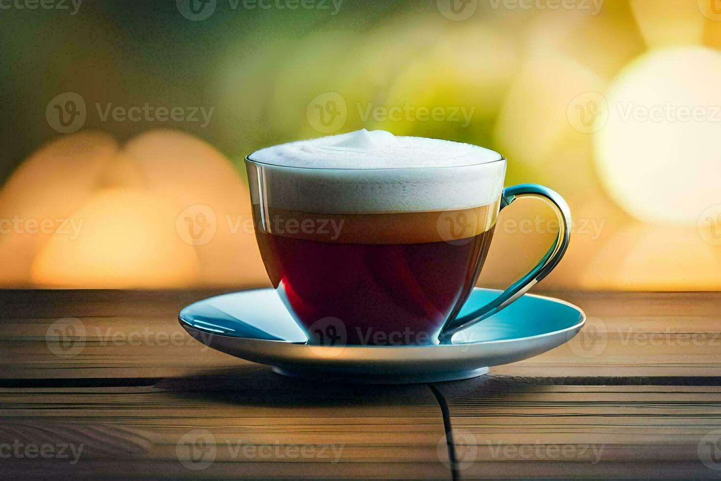 a cappuccino on a wooden table. AI-Generated photo