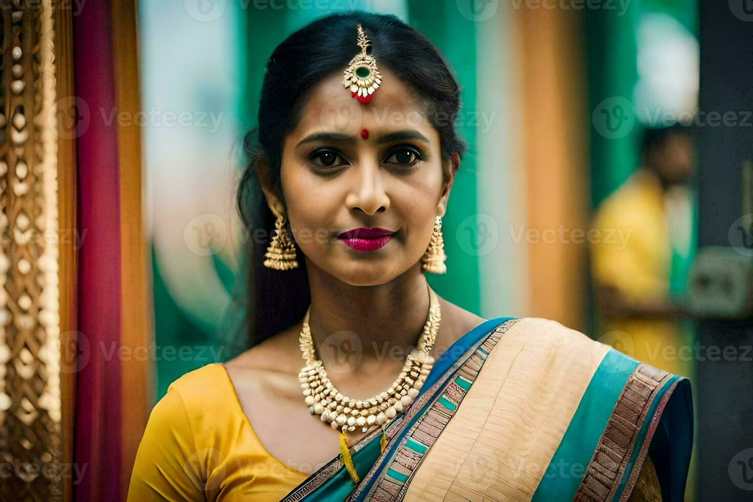 a beautiful indian woman in a sari. AI-Generated photo