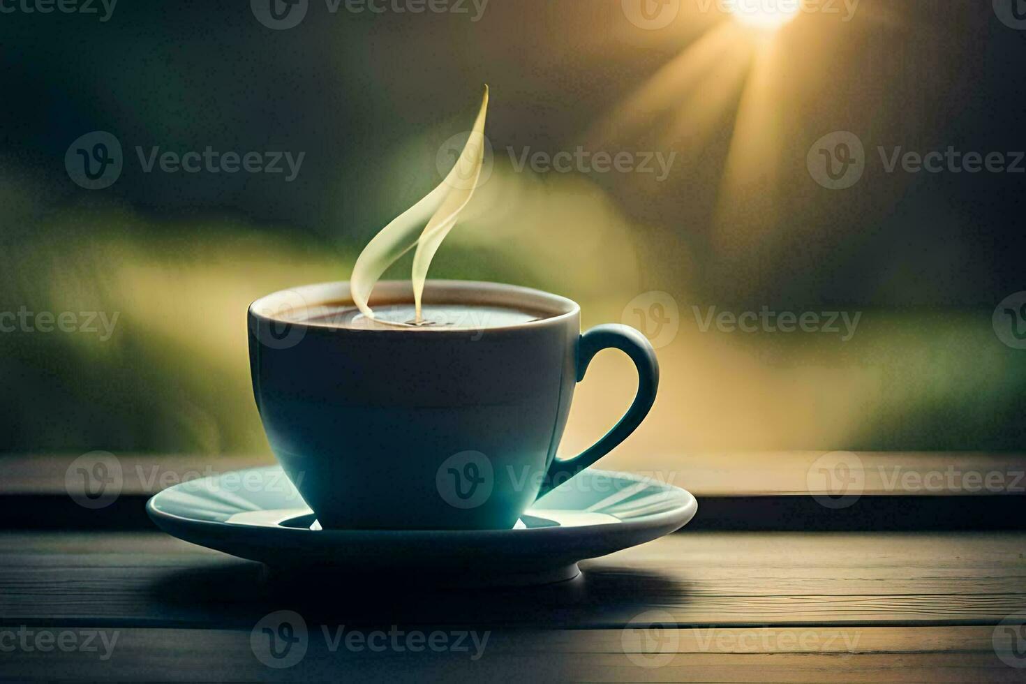 a cup of coffee on a wooden table. AI-Generated photo