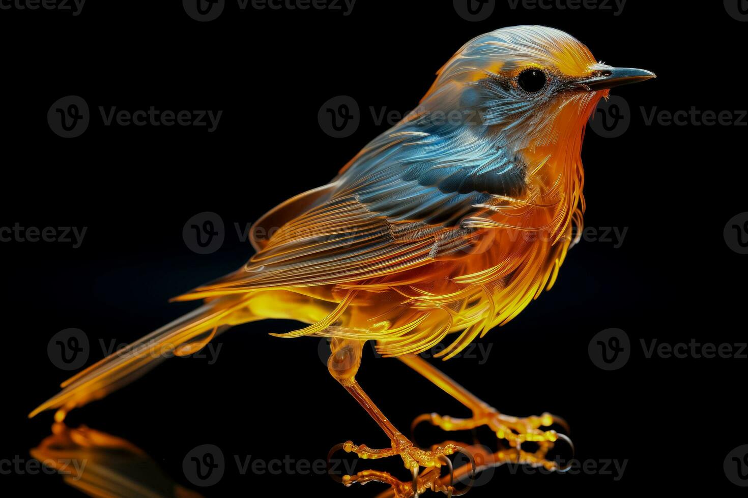 An X ray image of a birds skeletal structure isolated on a gradient background photo