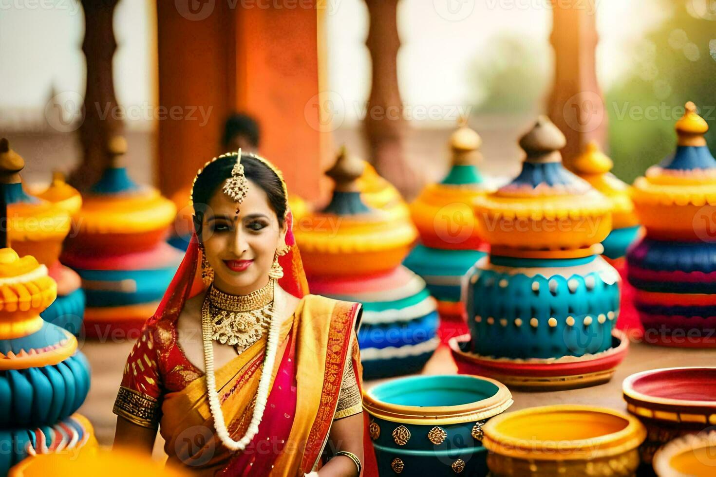 un hermosa indio novia en tradicional atuendo. generado por ai foto