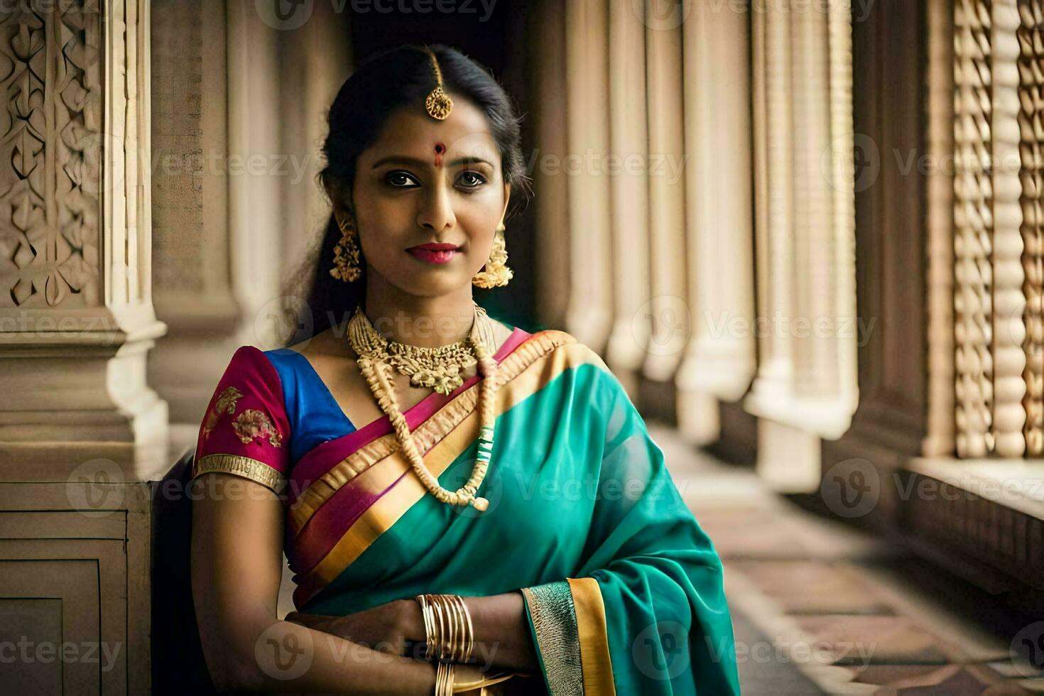 a beautiful indian woman in a sari. AI-Generated photo