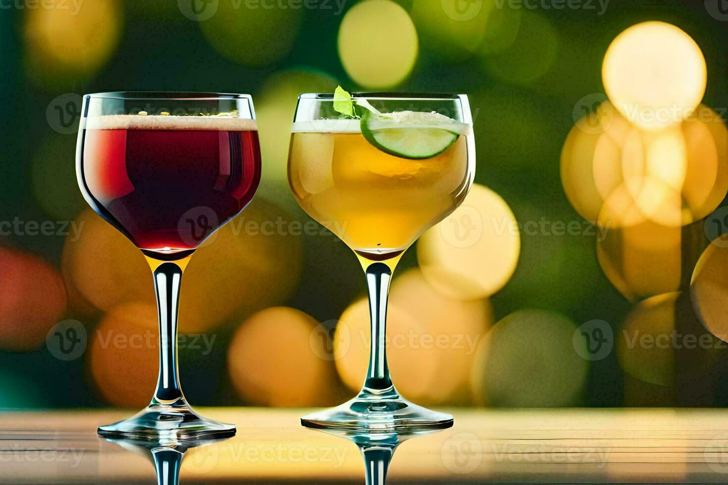 two glasses of wine with a drink in each. AI-Generated photo