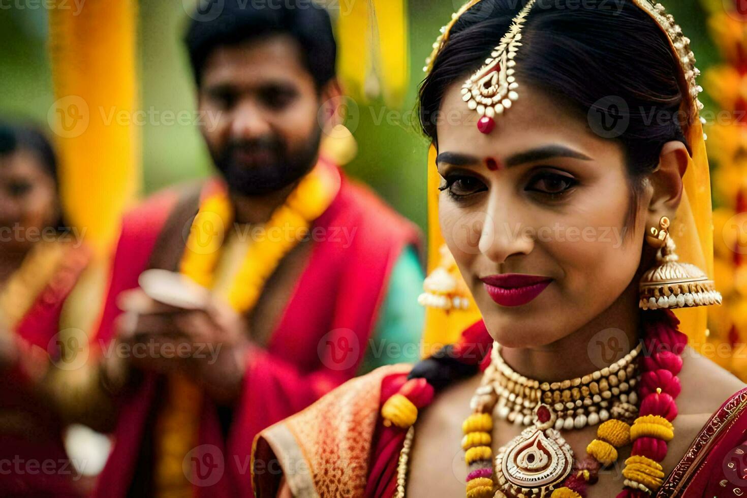 un hermosa indio novia en tradicional atuendo. generado por ai foto