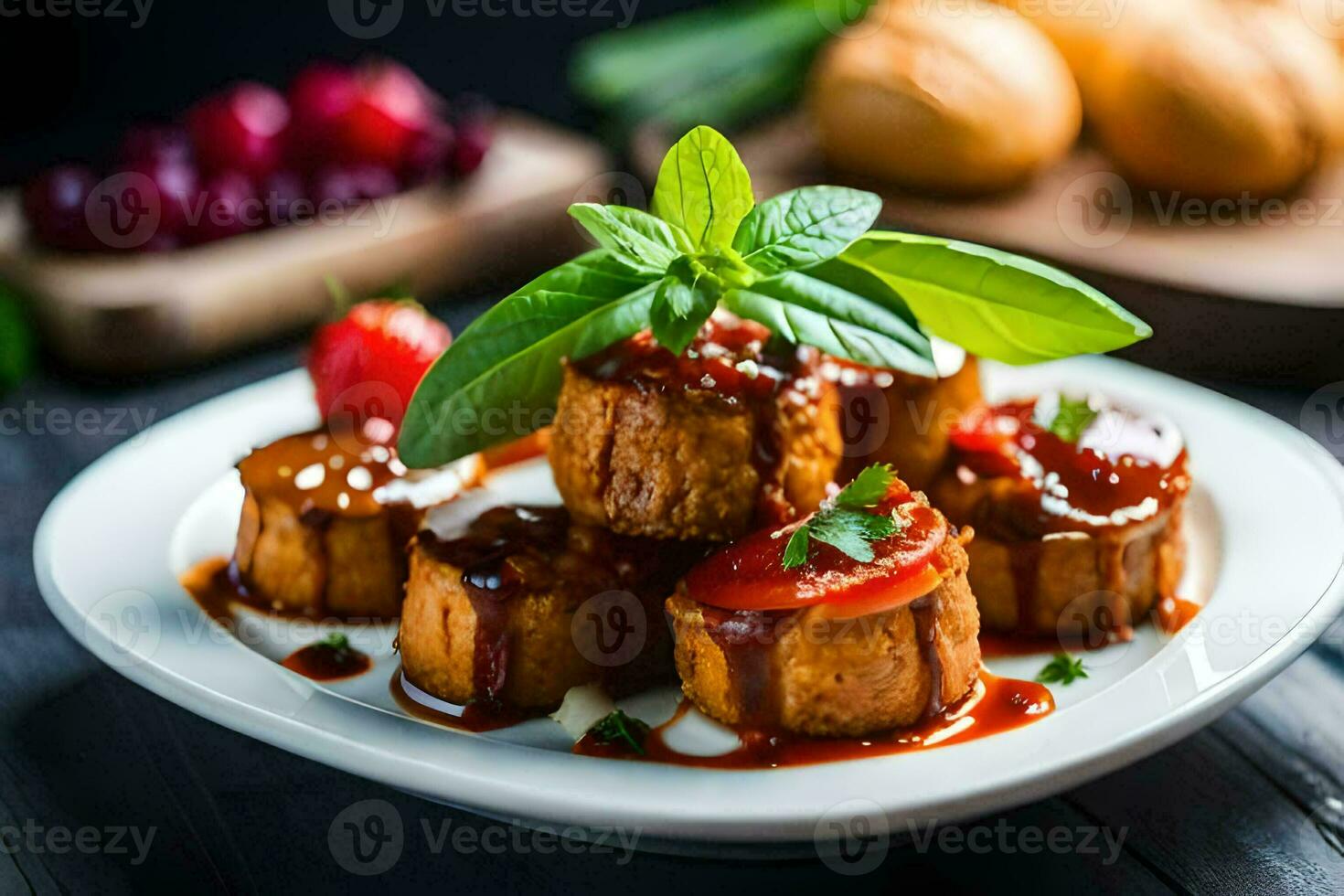 a plate of food with bread and sauce. AI-Generated photo