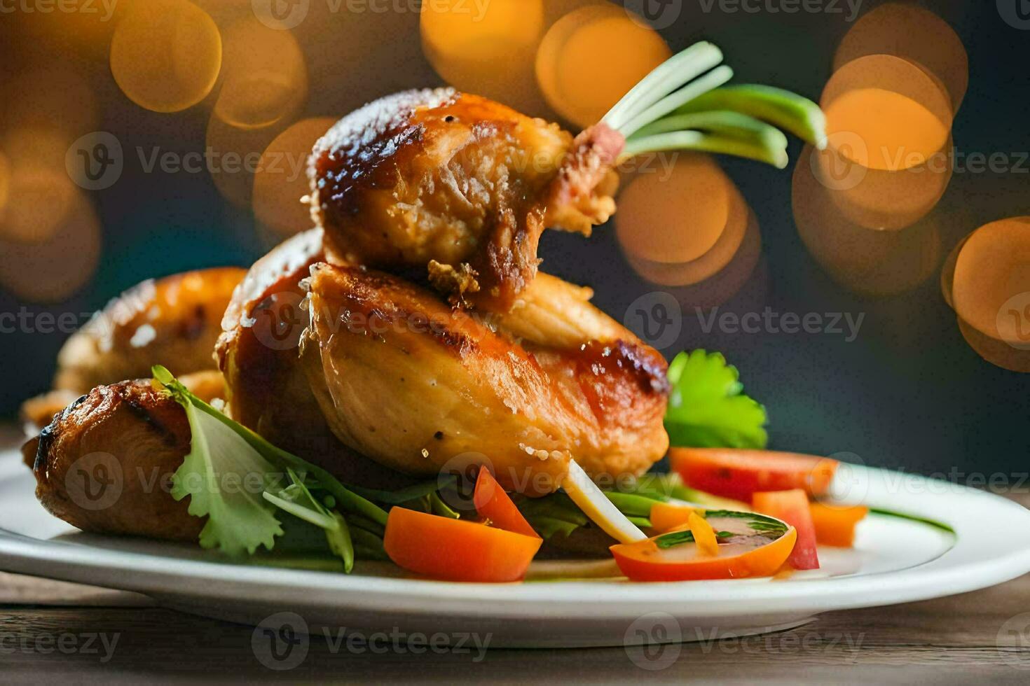 chicken wings on a plate with vegetables. AI-Generated photo