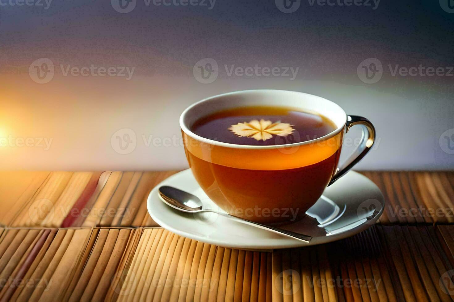 a cup of tea on a wooden table. AI-Generated photo