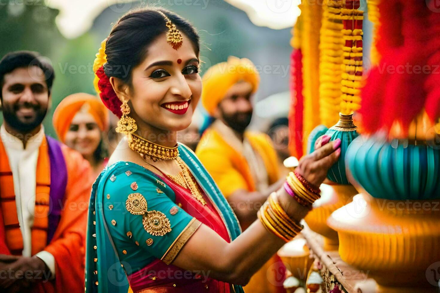 a beautiful indian bride in traditional attire. AI-Generated photo