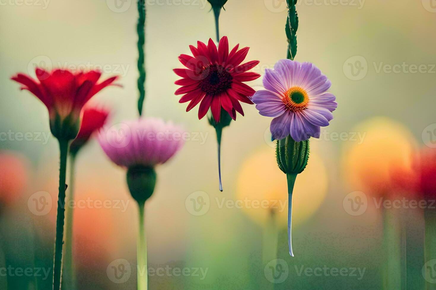 vistoso flores colgando desde un cadena. generado por ai foto