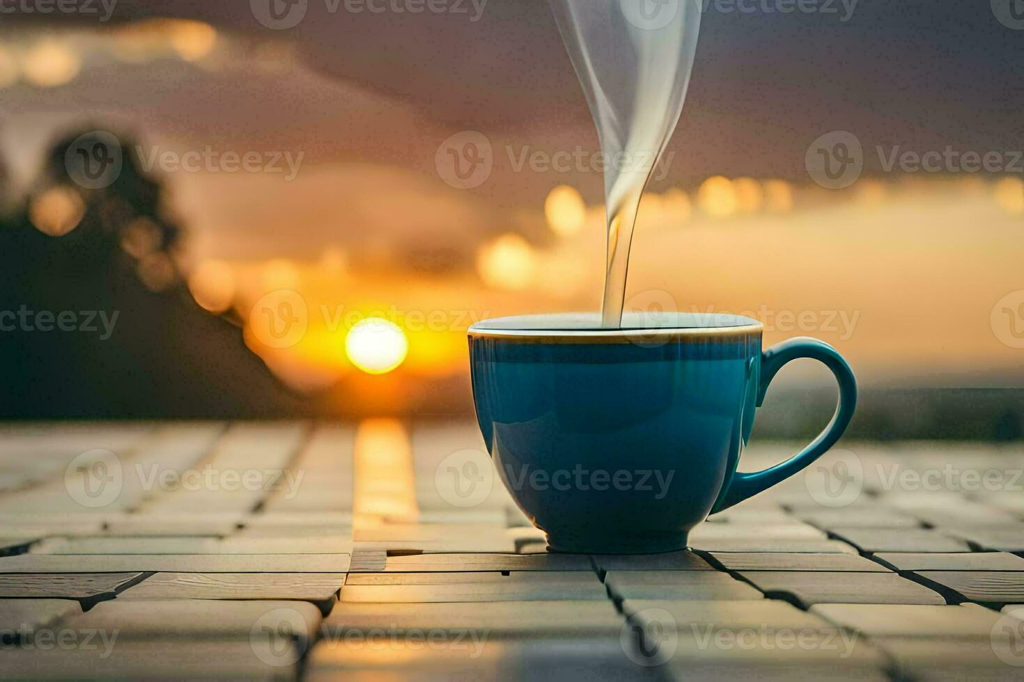 a cup of coffee on the beach. AI-Generated photo