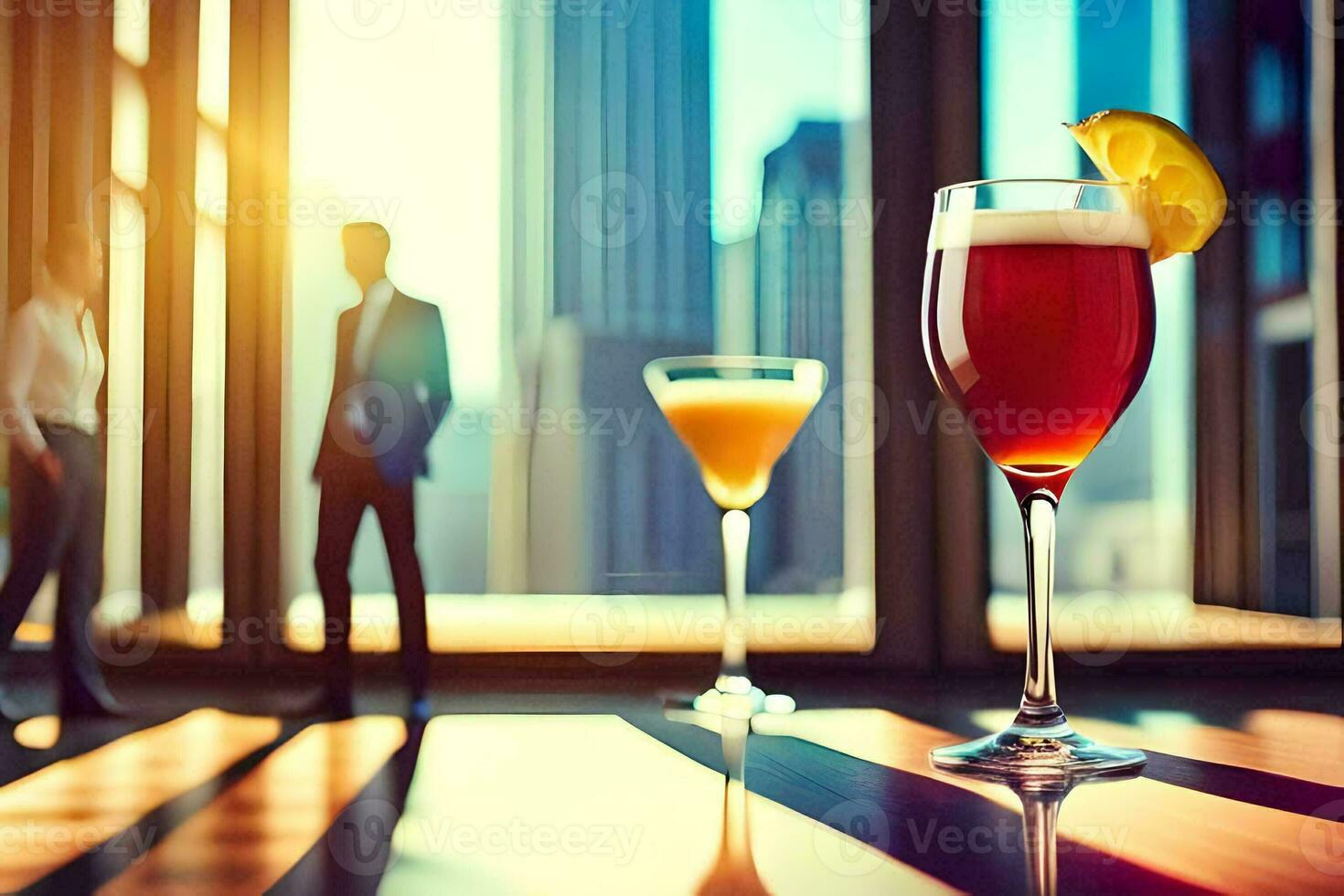 two glasses of wine and a man in a suit. AI-Generated photo