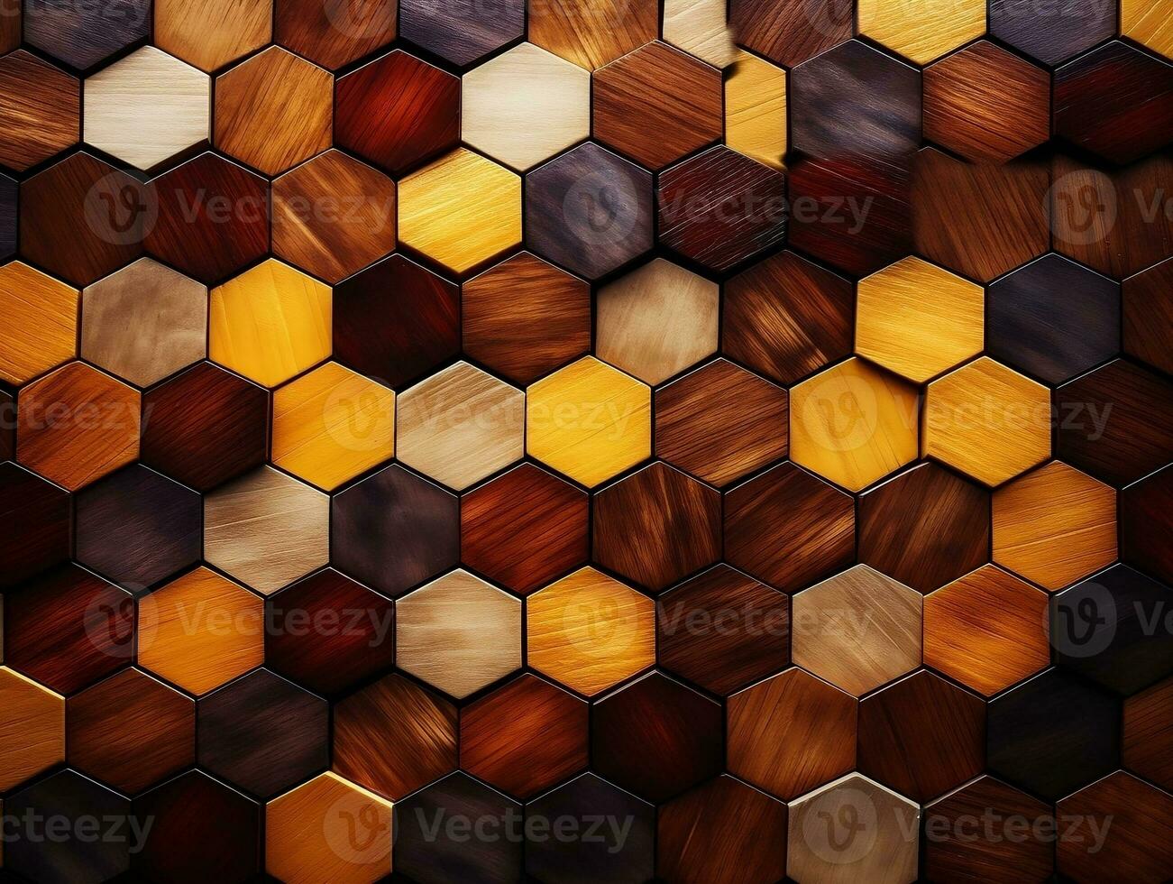 Abstract wooden seamless hexagonal mosaic tiles laid down in consisting of wooden texture generative ai photo