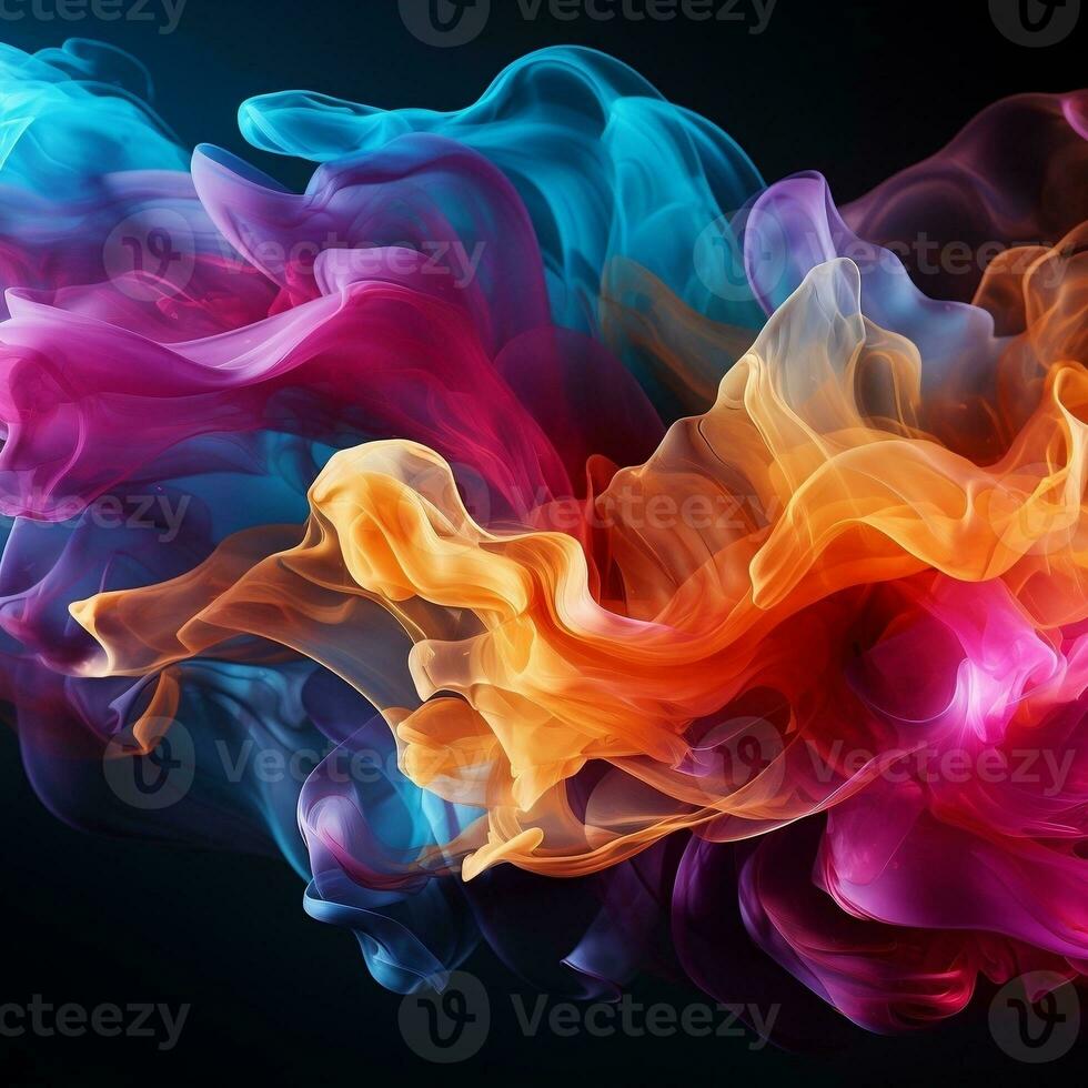 Abstract multicolored spreading bright Neon lighted smoke texture background generative ai photo