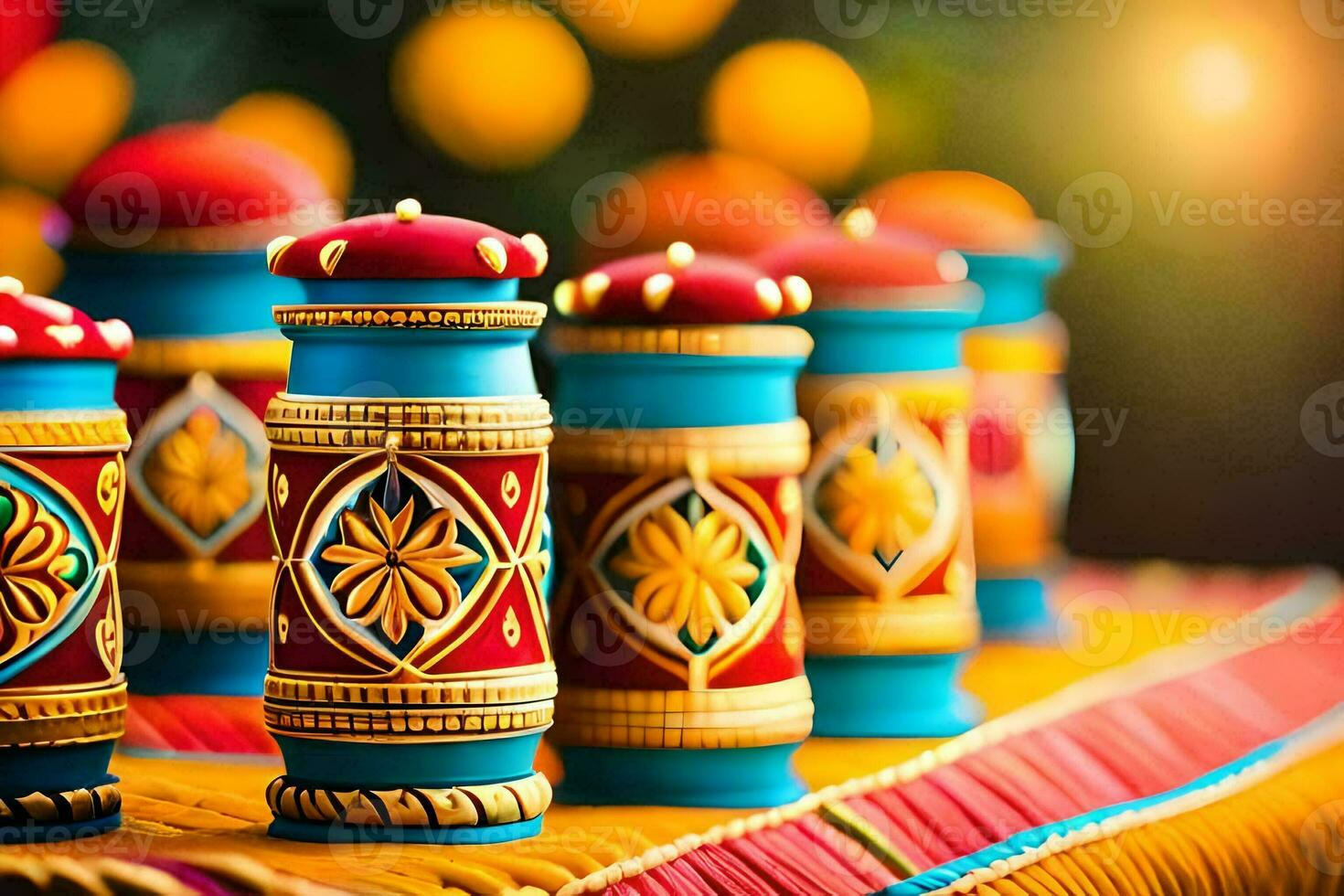 colorful candles on a table with a colorful background. AI-Generated photo