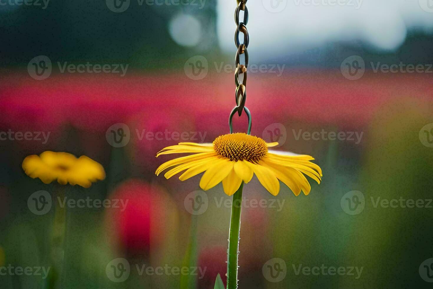 a yellow flower is hanging from a chain. AI-Generated photo