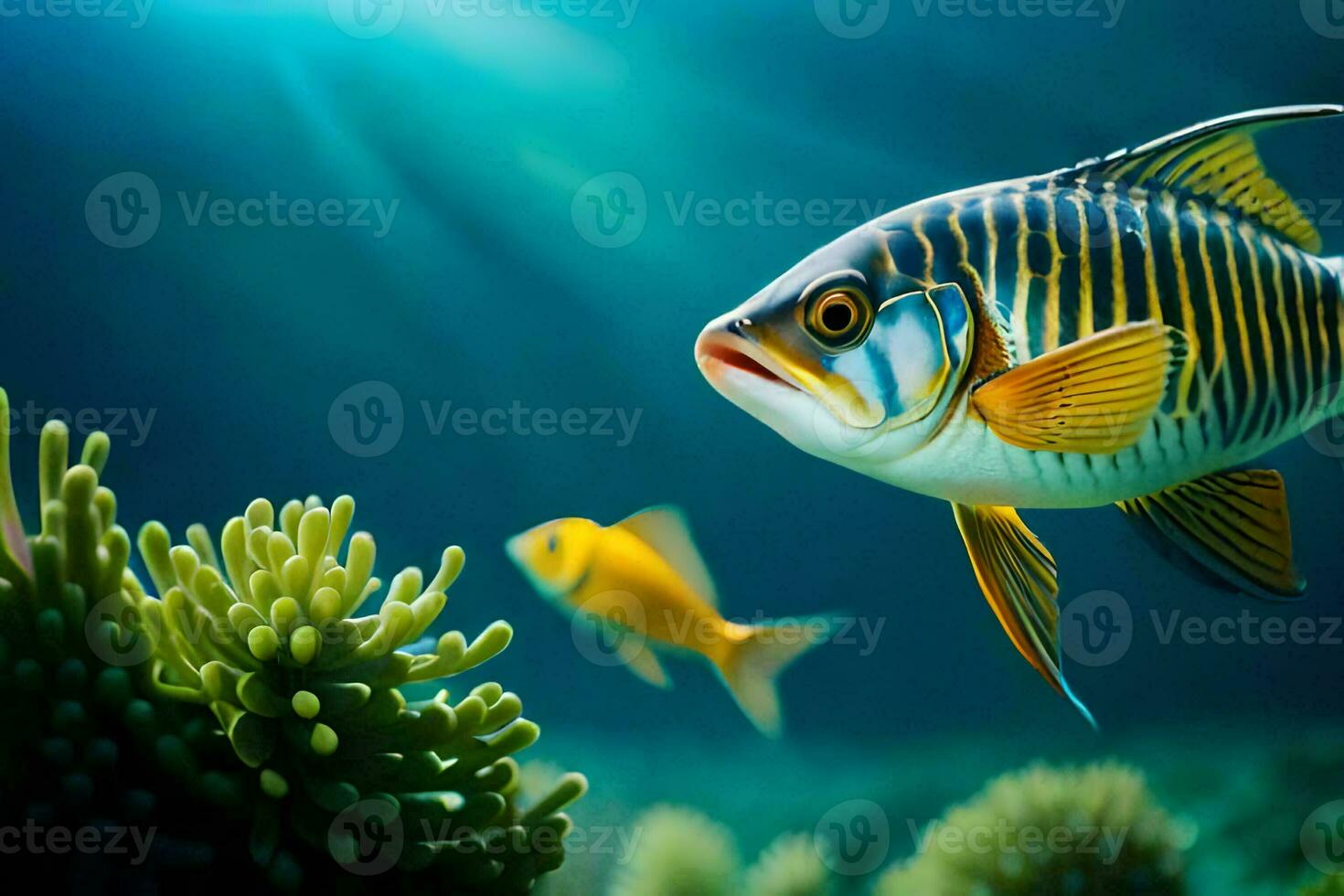 fish in the ocean with coral and anemones. AI-Generated photo