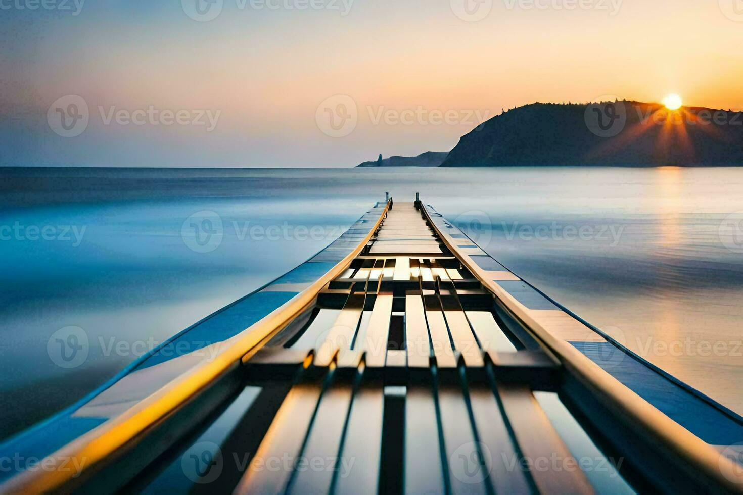 long exposure of a boat on the ocean at sunset. AI-Generated photo