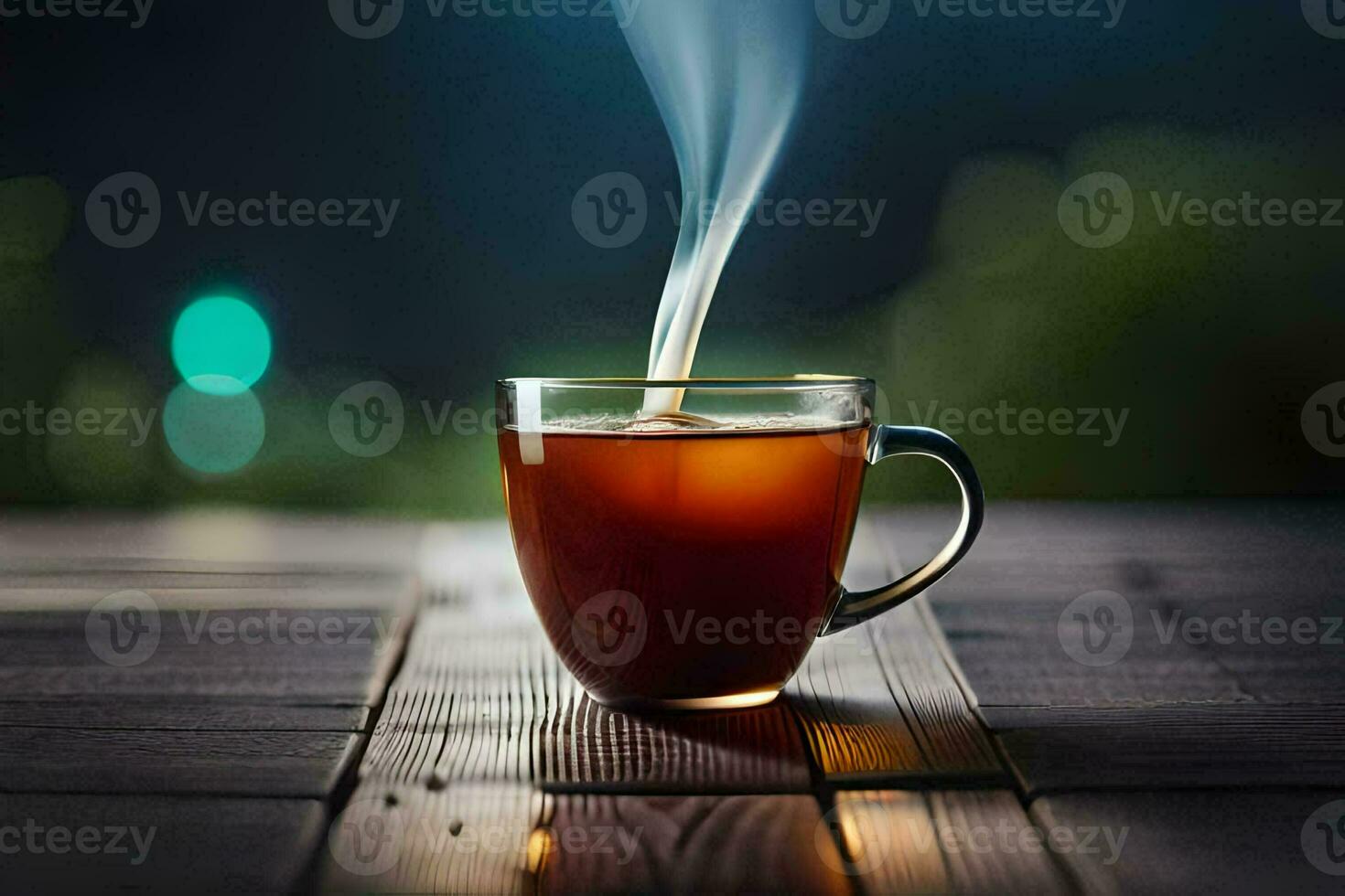 a cup of tea on a wooden table. AI-Generated photo