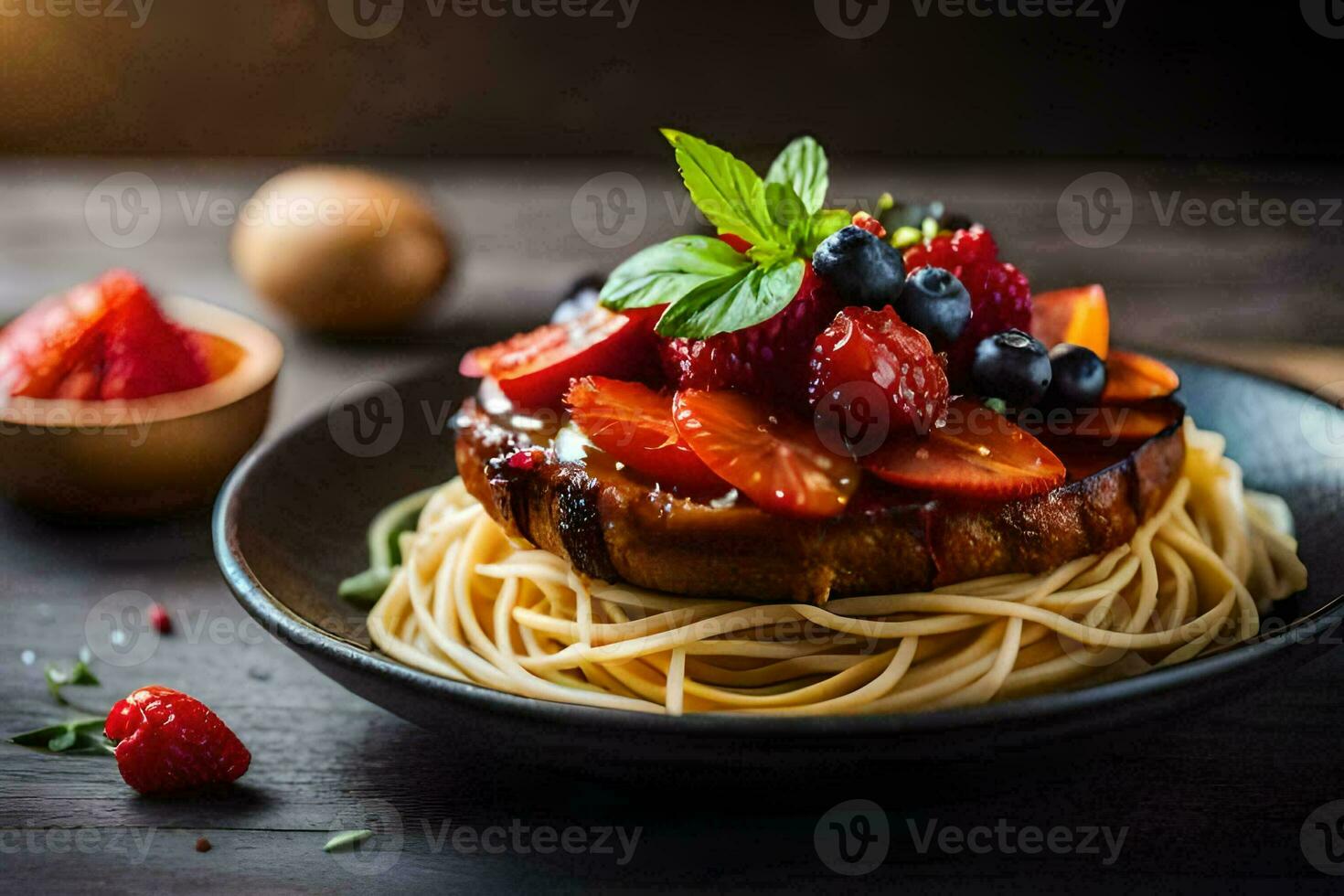 the food is served on a plate with a fork and a knife. AI-Generated photo