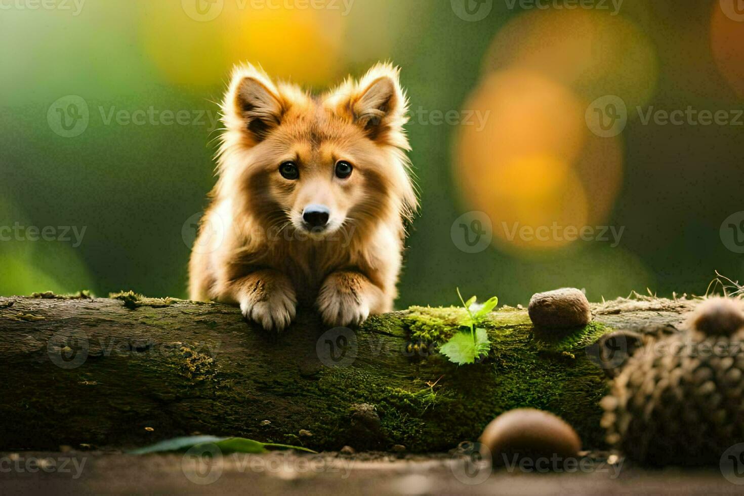 photo wallpaper the forest, animals, dog, squirrel, acorns, tree, acorns,. AI-Generated