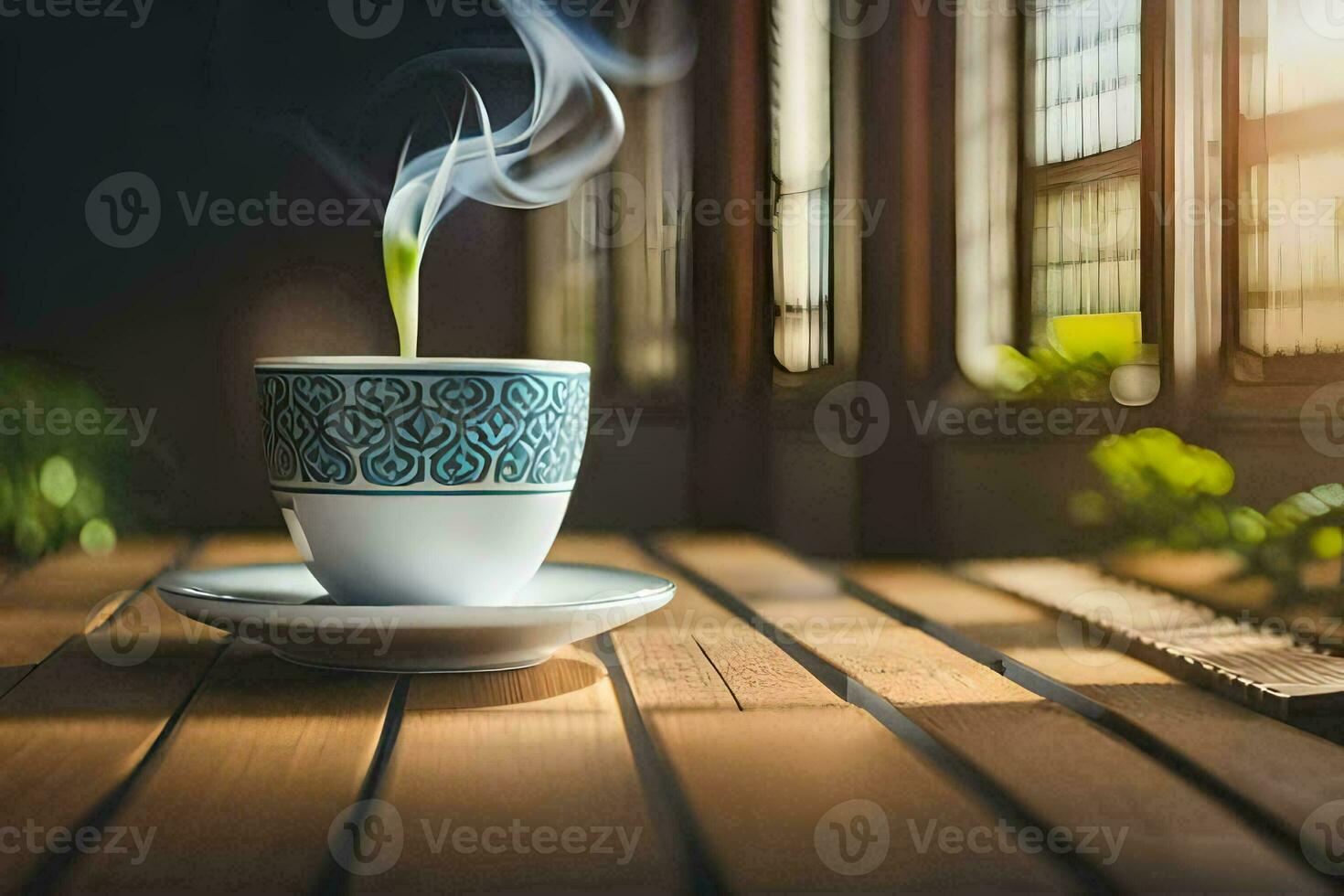 a cup of tea with smoke coming out of it. AI-Generated photo