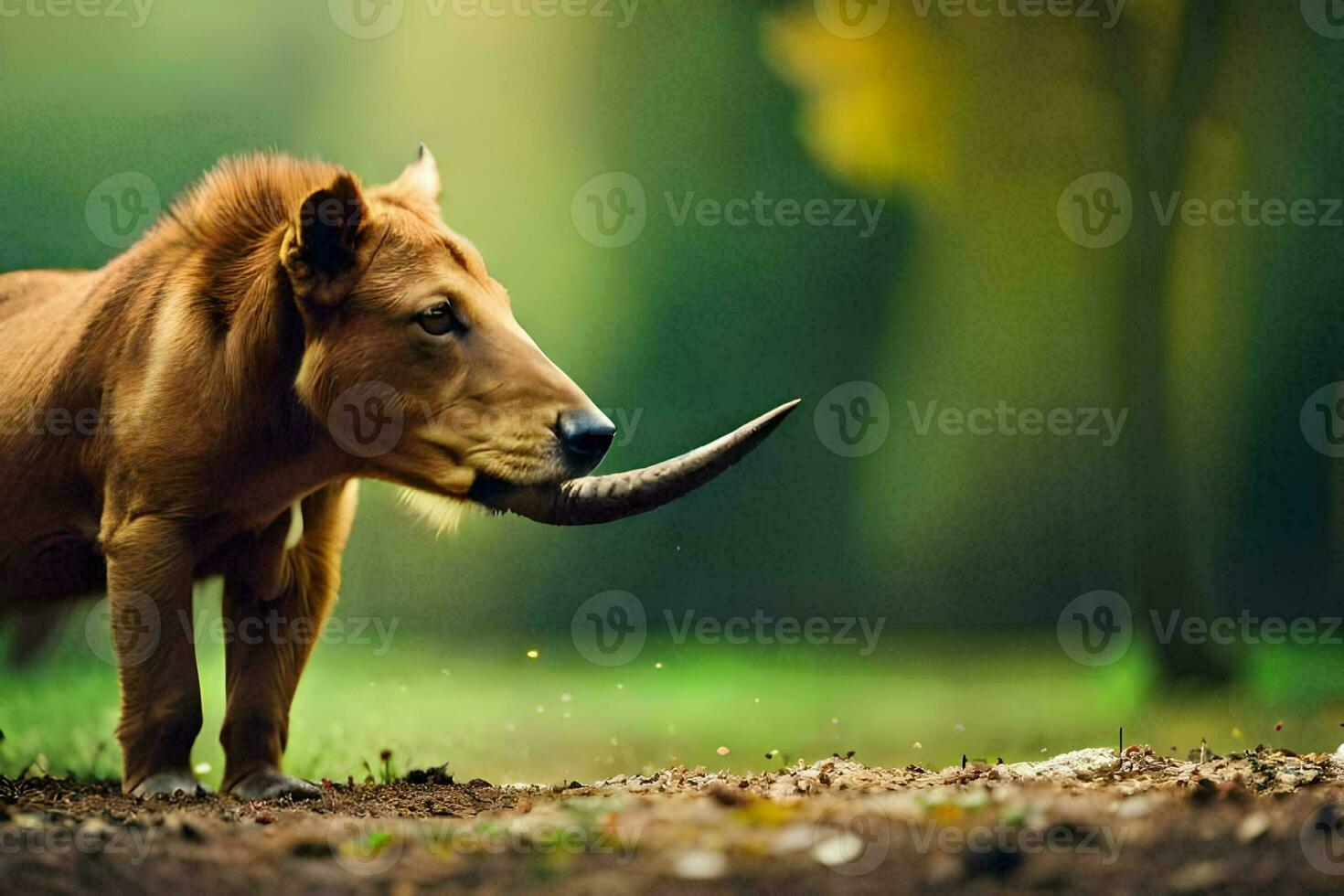 a woolly rhinoceros is standing in the dirt. AI-Generated photo