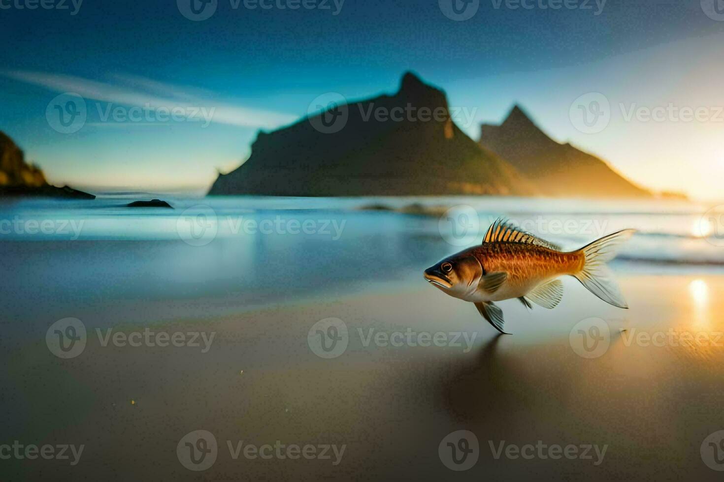 photo wallpaper the sky, fish, beach, mountains, water, the sea, the ocean,. AI-Generated