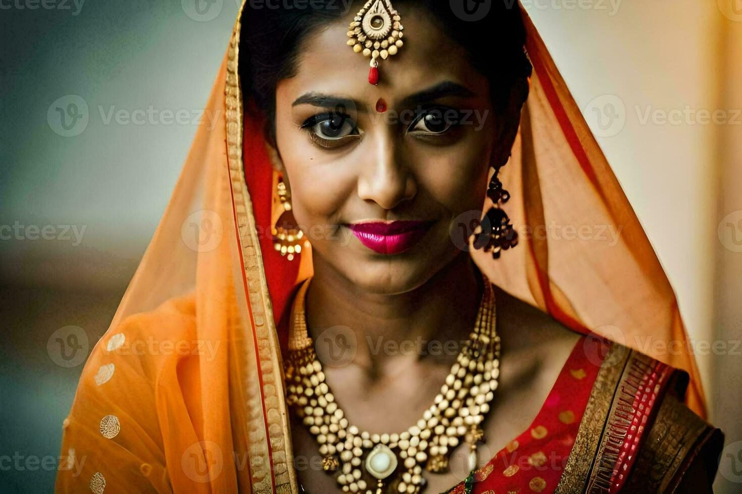 a beautiful indian woman wearing a traditional sari. AI-Generated photo